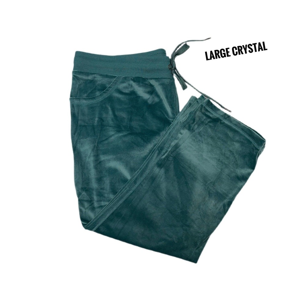 Large Lularoe Crystal Kick Flare Crop Pants Teal Velour Fits 14
